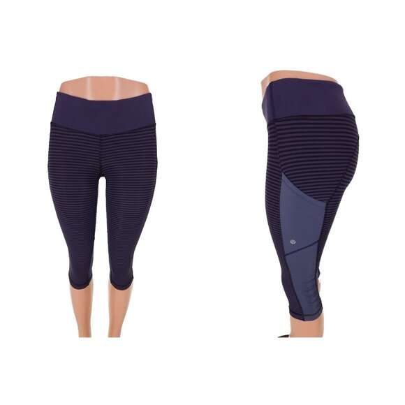 Lululemon Cut The Crop Size 2 1/8 Stripe Cadet Blue - Picture 1 of 9